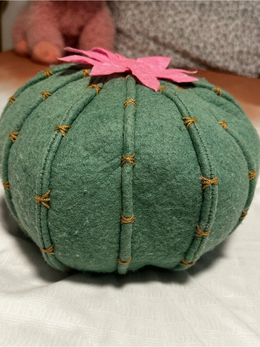 Felt Green Cactus Pillow w/Felt Flower